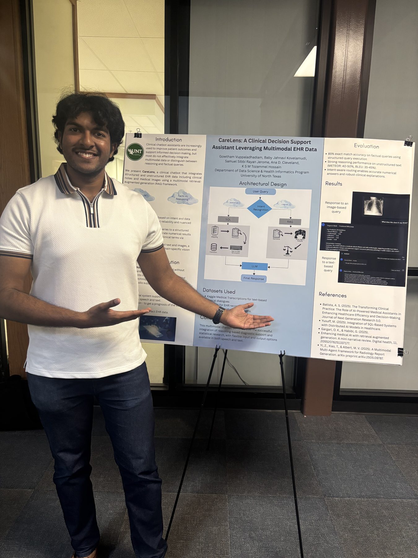 Samuel presenting the CareLens research poster at a UNT conference
